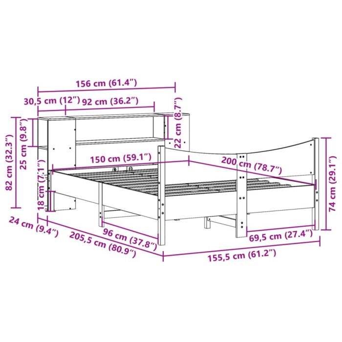 Vidaxl Bed Frame Without Mattress White 150x200 Cm King Size Solid Wood Pine
