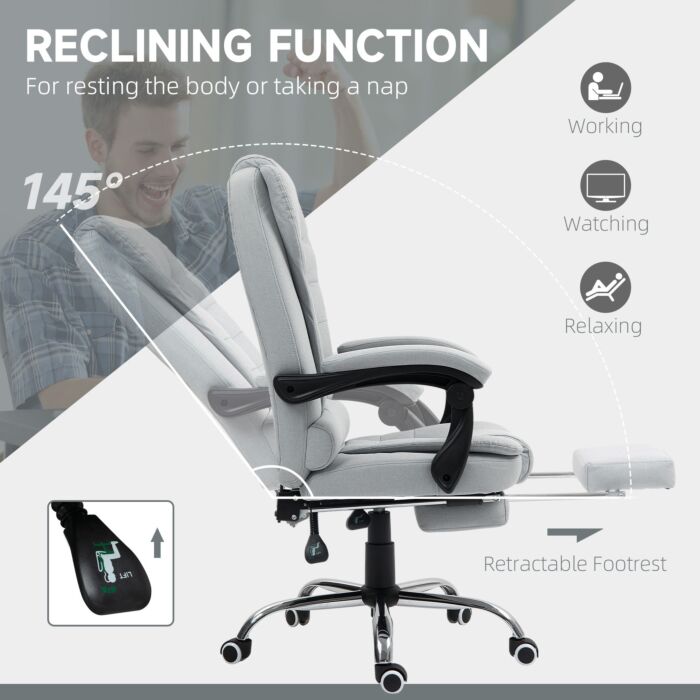 Homcom Linen-look Adjustable Office Chair - Light Grey