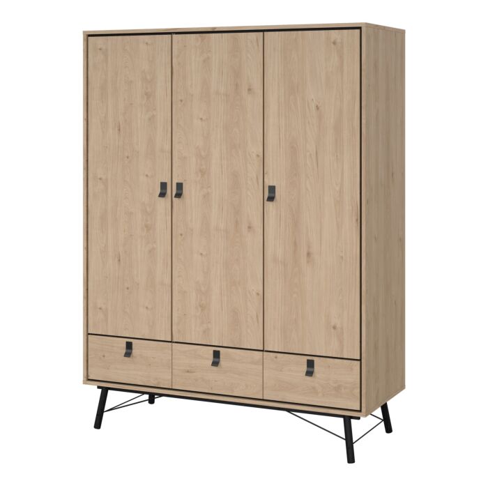 Ry Wardrobe 3 Doors + 3 Drawers In Jackson Hickory Oak