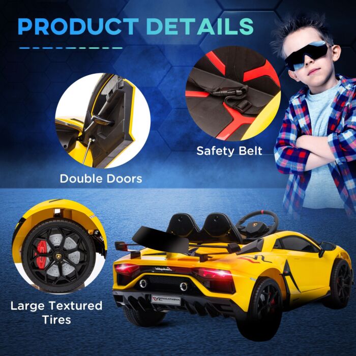 Homcom Compatible 12v Battery-powered Kids Electric Ride On Car Lamborghini Aventador Sports Racing Car Toy With Parental Remote Control Lights Yellow