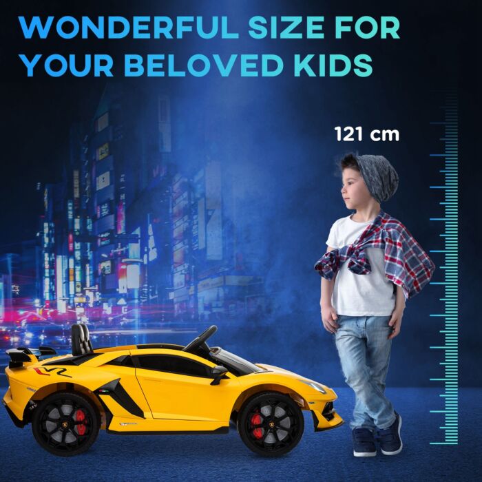 Homcom Compatible 12v Battery-powered Kids Electric Ride On Car Lamborghini Aventador Sports Racing Car Toy With Parental Remote Control Lights Yellow