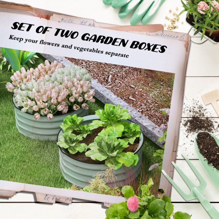 Outsunny Set Of 2 Raised Garden Bed, Metal Planter Box With Safety Edging, Easy-to-assemble Stock Tank, Green