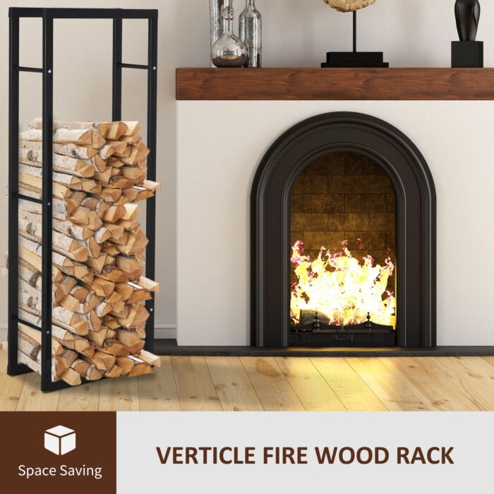 Homcom 150cm Tall Metal Firewood Log Holder Rack Double Tier W/ Balanced Base Side Rails Indoor Outdoor Traditional Fireplace Log Storage Cradle