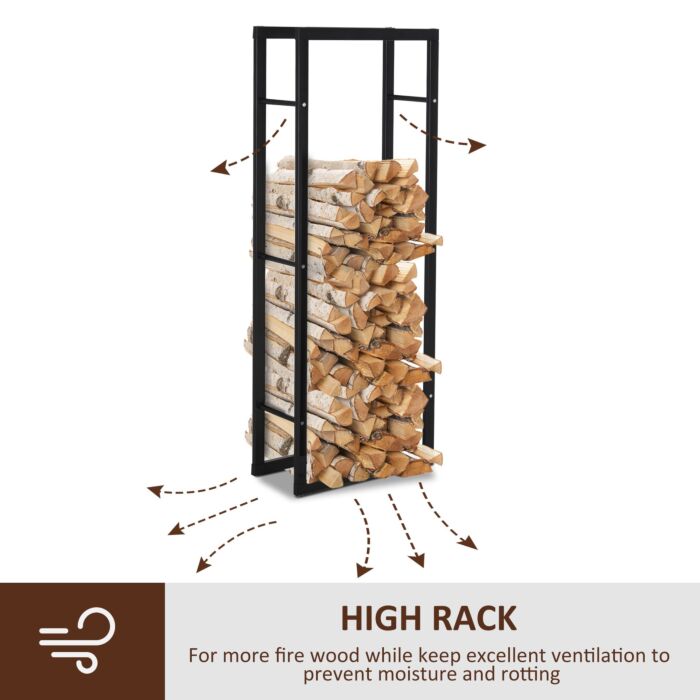 Homcom 150cm Tall Metal Firewood Log Holder Rack Double Tier W/ Balanced Base Side Rails Indoor Outdoor Traditional Fireplace Log Storage Cradle