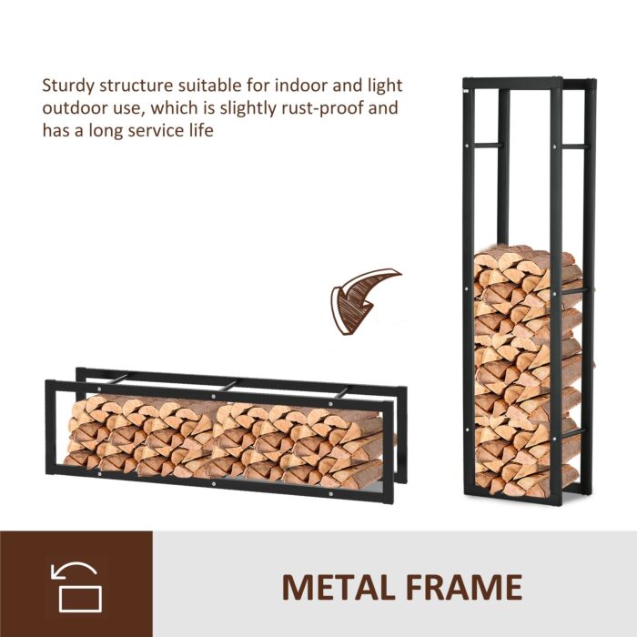 Homcom 150cm Tall Metal Firewood Log Holder Rack Double Tier W/ Balanced Base Side Rails Indoor Outdoor Traditional Fireplace Log Storage Cradle