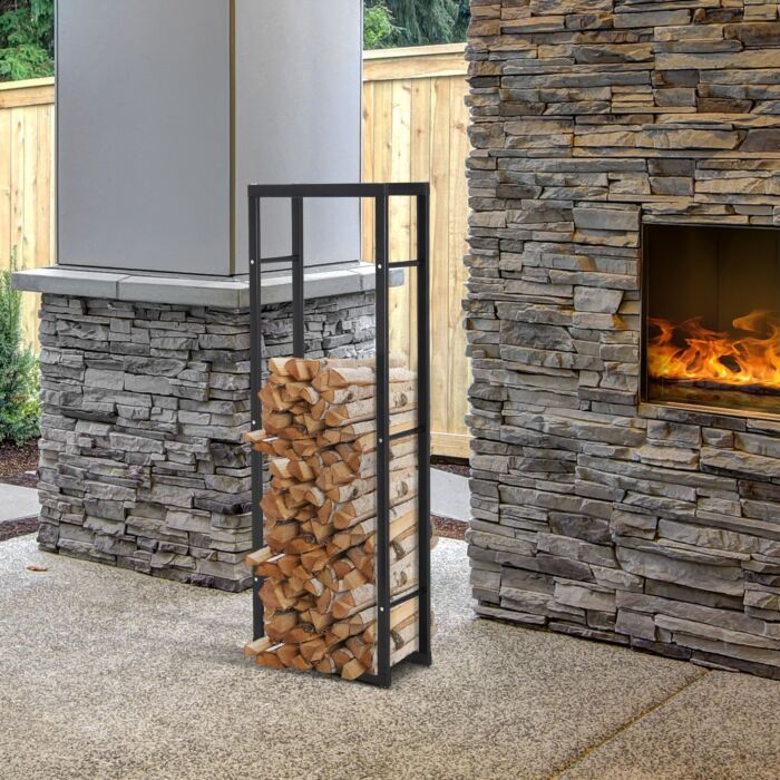 Homcom 150cm Tall Metal Firewood Log Holder Rack Double Tier W/ Balanced Base Side Rails Indoor Outdoor Traditional Fireplace Log Storage Cradle