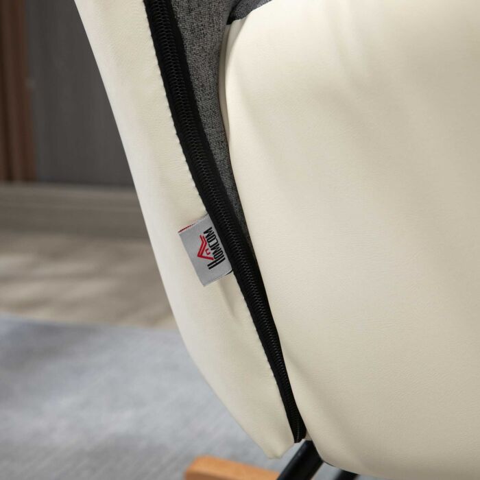 Homcom Rocking Chair For Nursery, Upholstered Wingback Armchair With Steel And Wood Legs, Grey And Cream