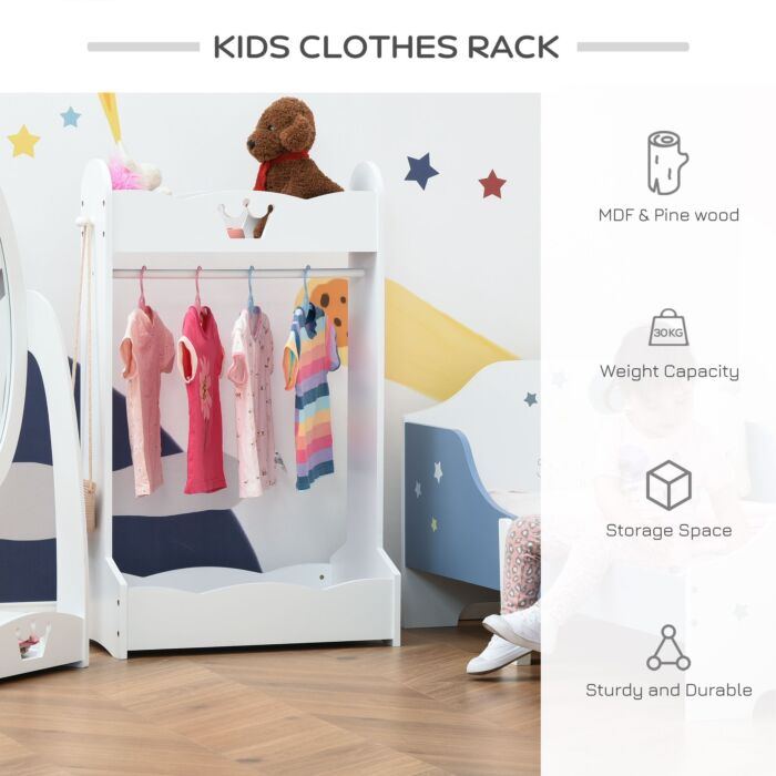 Homcom Kids Wood Clothes Rack Hall Tree With Storage Shelves Children Garment Rack Freestanding Wardrobe For 3-8 Years Toddler, White