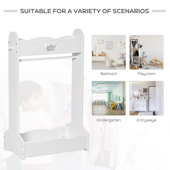 Homcom Kids Wood Clothes Rack Hall Tree With Storage Shelves Children Garment Rack Freestanding Wardrobe For 3-8 Years Toddler, White