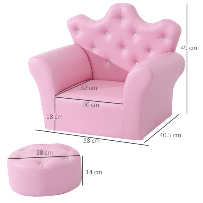 Homcom Children Kids Sofa Set Armchair Chair Seat With Free Footstool Pu Leather Pink