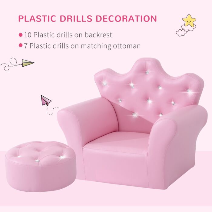 Homcom Children Kids Sofa Set Armchair Chair Seat With Free Footstool Pu Leather Pink