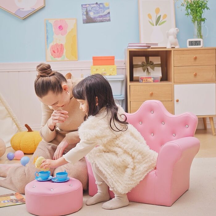 Homcom Children Kids Sofa Set Armchair Chair Seat With Free Footstool Pu Leather Pink