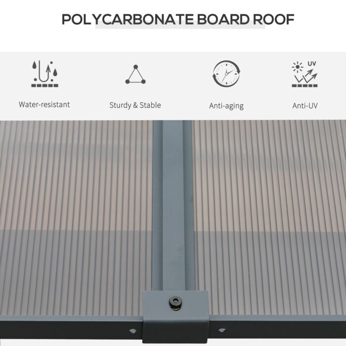 Outsunny 4 X 3(m) Outdoor Hardtop Pergola Pc Roof Wall Lean To Aluminium Gazebo Party Tent Garden Sun Shelter Marquee Pavilion With Curtains, Grey