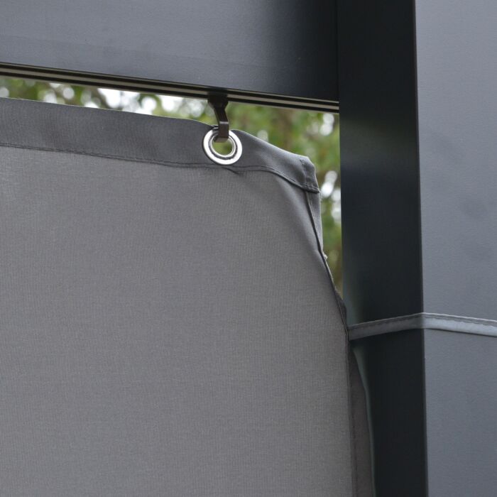 Outsunny 4 X 3(m) Outdoor Hardtop Pergola Pc Roof Wall Lean To Aluminium Gazebo Party Tent Garden Sun Shelter Marquee Pavilion With Curtains, Grey