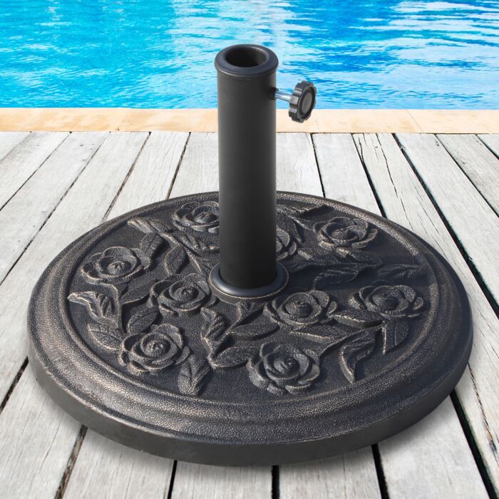 Outsunny 9kg Garden Parasol Base, Round Resin Sun Umbrella Base, Outdoor Umbrella Stand For 38mm Or 48mm Outdoor Umbrella Poles, Bronze Tone