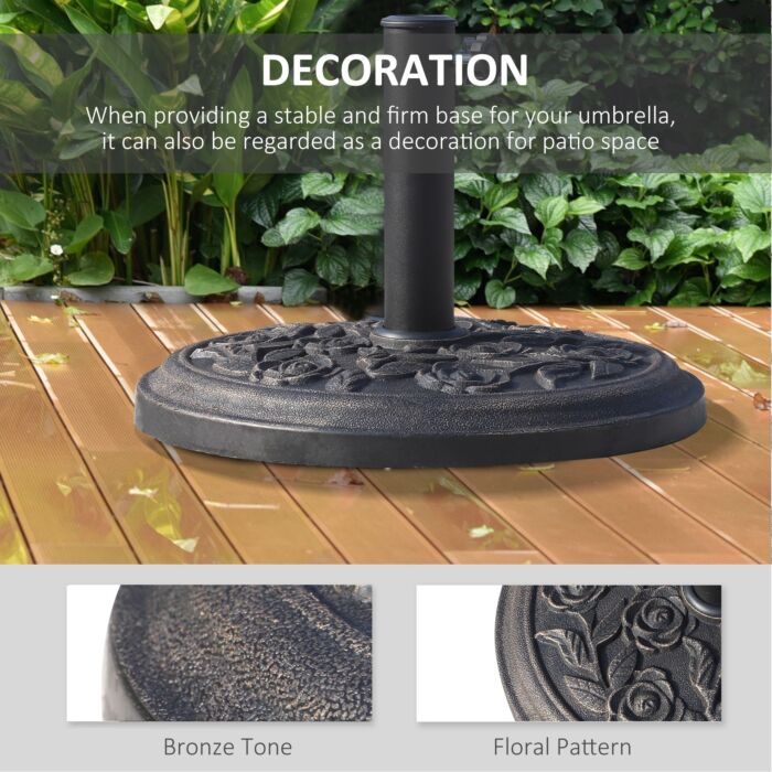 Outsunny 9kg Garden Parasol Base, Round Resin Sun Umbrella Base, Outdoor Umbrella Stand For 38mm Or 48mm Outdoor Umbrella Poles, Bronze Tone
