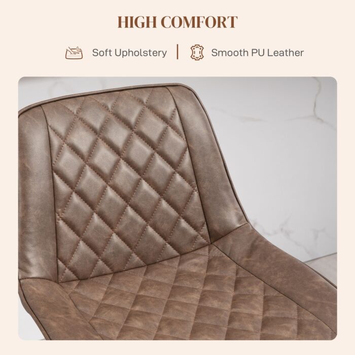 Homcom Bar Stools Set Of 2, Retro Adjustable Kitchen Stool, Swivel Pu Leather Upholstered Bar Chairs With Back, Footrest And Steel Base, Brown