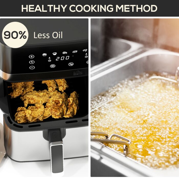 Homcom Dual Air Fryer, 8.5l Family Size Double Air Fryer Oven With 8-in-1 Presets, Smart Finish, Digital Display, Recipe, Timer For Oil Free & Low Fat Healthy Cooking, 2700w