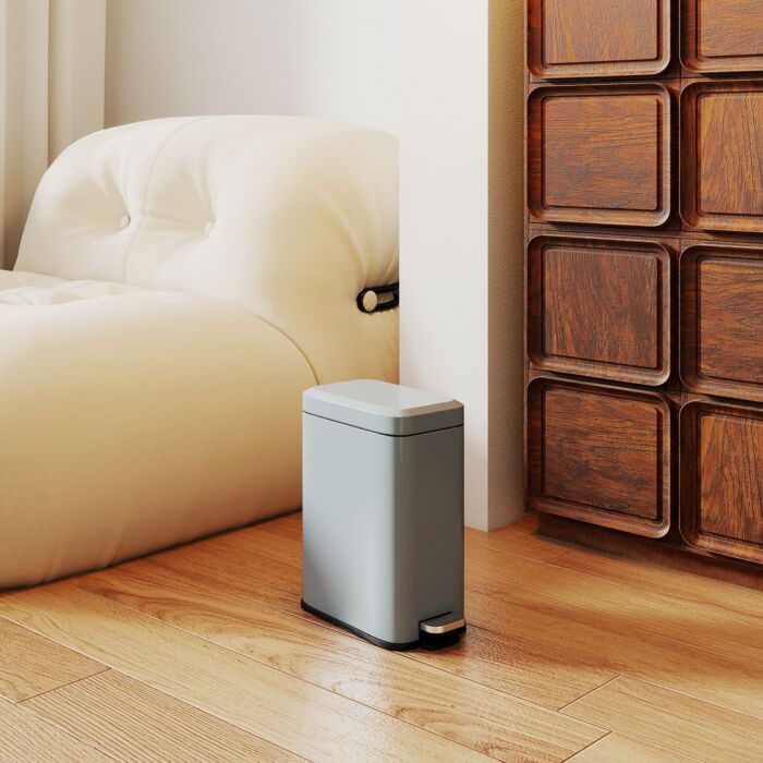 Homcom 5l Rectangular Compact Bin, Steel Body, Removable Bucket, Quiet-close Lid W/ Pedal Lid Rubbish Trash Can Garbage Tidy Clean, Grey