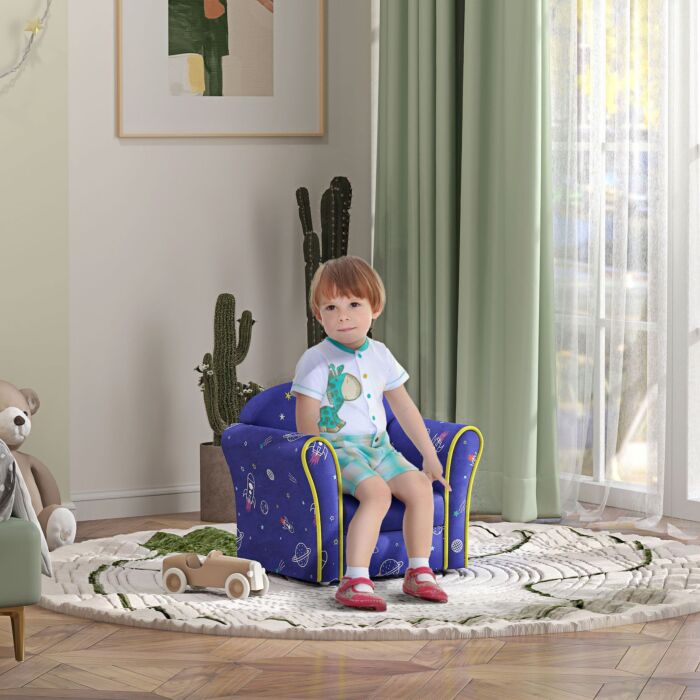 Aiyaplay Kids Armchair With Planet Dinosaurs Design, Wooden Frame, Pink