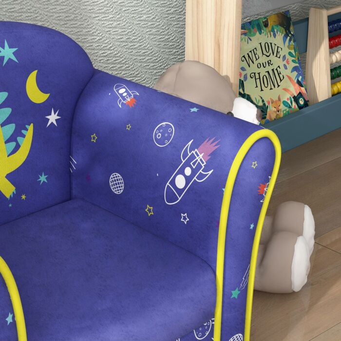 Aiyaplay Kids Armchair With Planet Dinosaurs Design, Wooden Frame, Pink