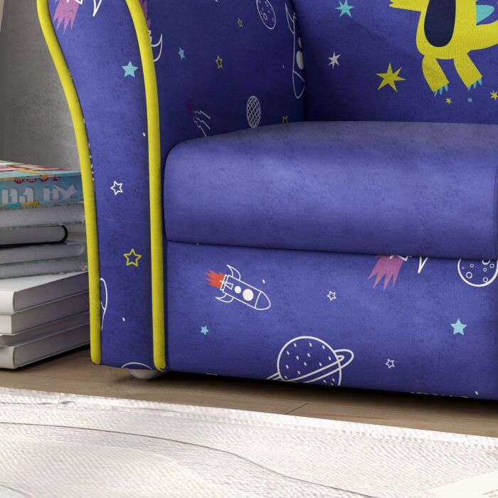 Aiyaplay Kids Armchair With Planet Dinosaurs Design, Wooden Frame, Pink