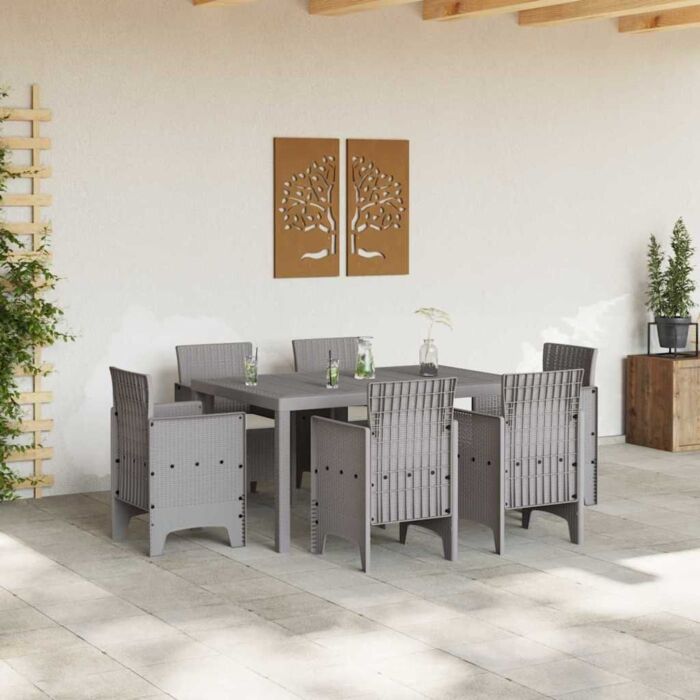 Vidaxl 7 Piece Garden Dining Set With Cushions Light Grey Poly Rattan