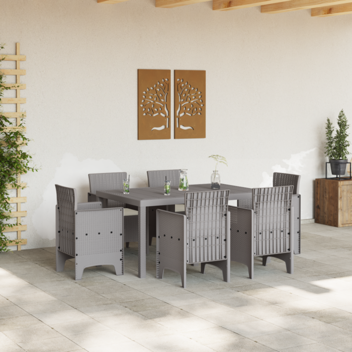 Vidaxl 7 Piece Garden Dining Set With Cushions Light Grey Poly Rattan