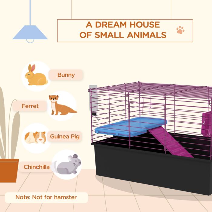 Pawhut Chinchillas Small Rabbit Guinea Pig Small Animal Cage Pet Playhouse With Platform Ramp, 71 X 46 X 47 Cm