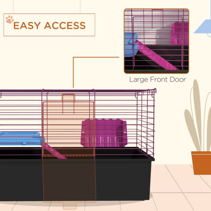 Pawhut Chinchillas Small Rabbit Guinea Pig Small Animal Cage Pet Playhouse With Platform Ramp, 71 X 46 X 47 Cm