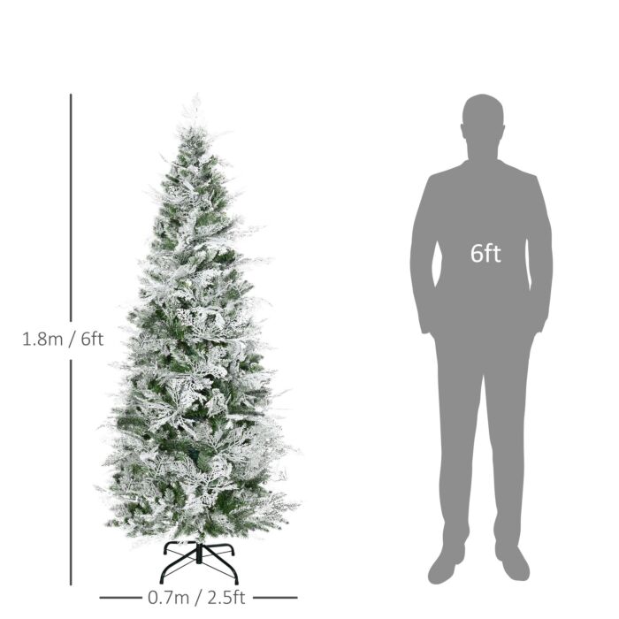 Homcom Pencil Snow Flocked Artificial Christmas Tree With Realistic Cypress Branches, Auto Open, Green