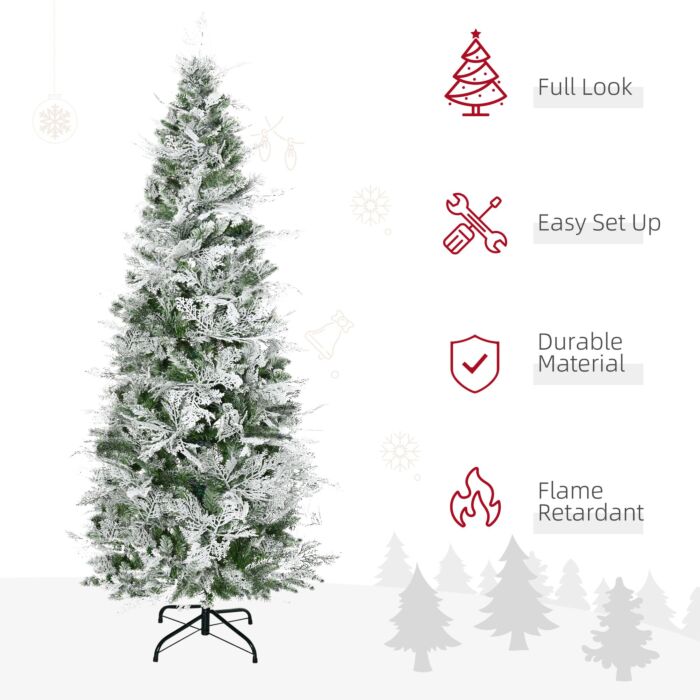 Homcom Pencil Snow Flocked Artificial Christmas Tree With Realistic Cypress Branches, Auto Open, Green