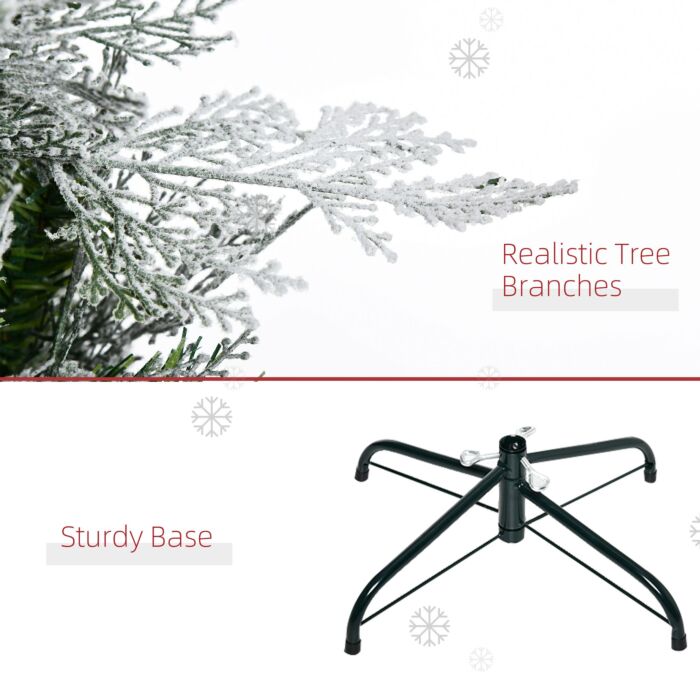 Homcom Pencil Snow Flocked Artificial Christmas Tree With Realistic Cypress Branches, Auto Open, Green