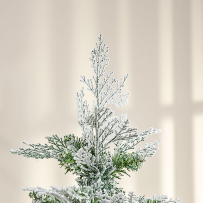 Homcom Pencil Snow Flocked Artificial Christmas Tree With Realistic Cypress Branches, Auto Open, Green