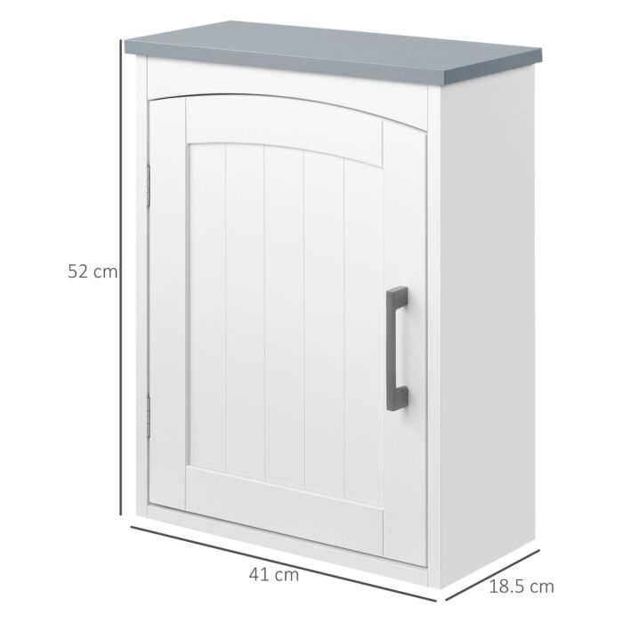 Kleankin Bathroom Cabinet Wall Mounted, Modern Bathroom Wall Cabinet With Arched Door And Adjustable Shelf, Bathroom Storage Cabinet, Light Grey And White