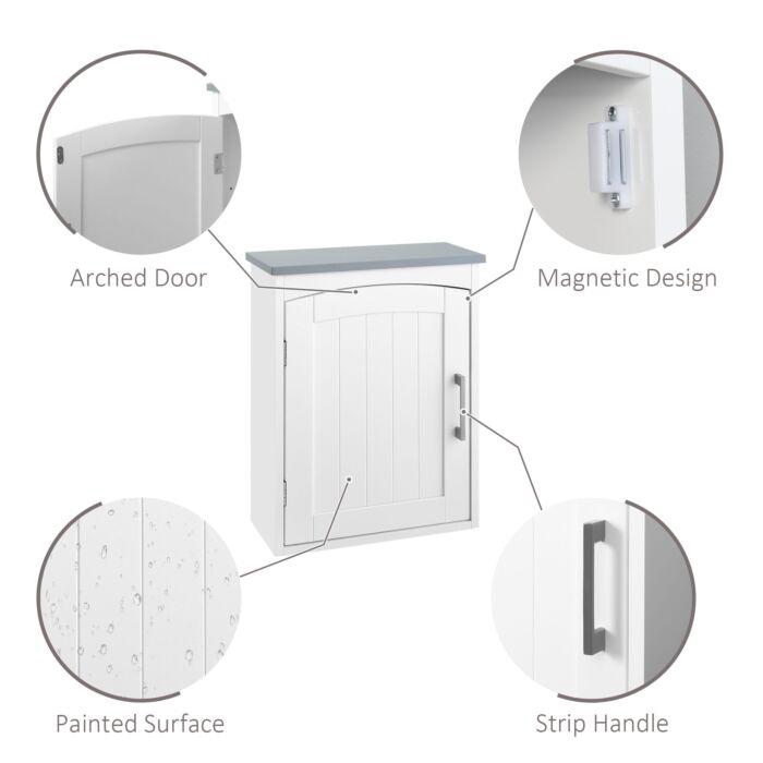 Kleankin Bathroom Cabinet Wall Mounted, Modern Bathroom Wall Cabinet With Arched Door And Adjustable Shelf, Bathroom Storage Cabinet, Light Grey And White