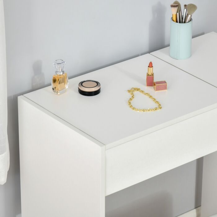 Homcom Makeup Desk With Drawer, Vanity Table Set With Flip-up Mirror And Cushioned Stool, White