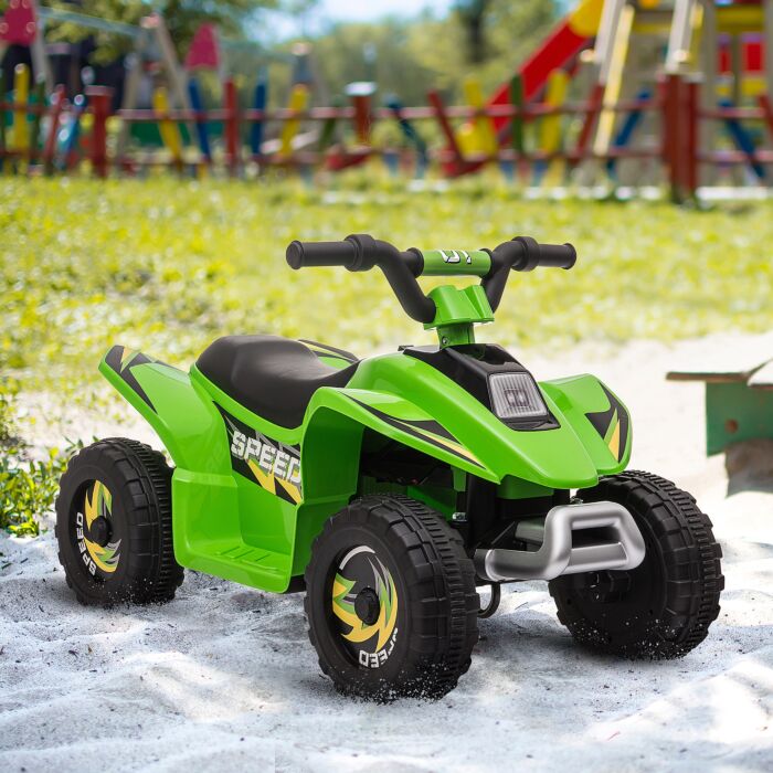 Homcom 6v Kids Electric Toy Car Atv Toy Quad Bike Four Big Wheels W/ Forward Reverse Functions Toddlers Aged 18-36 Months, Green