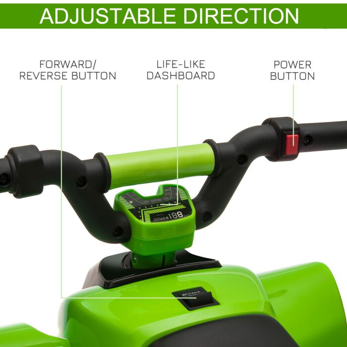 Homcom 6v Kids Electric Toy Car Atv Toy Quad Bike Four Big Wheels W/ Forward Reverse Functions Toddlers Aged 18-36 Months, Green