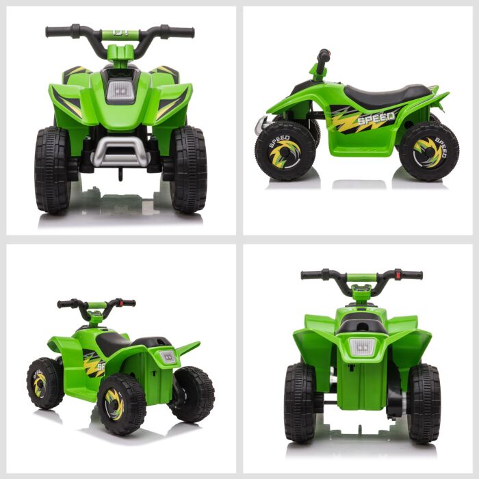 Homcom 6v Kids Electric Toy Car Atv Toy Quad Bike Four Big Wheels W/ Forward Reverse Functions Toddlers Aged 18-36 Months, Green