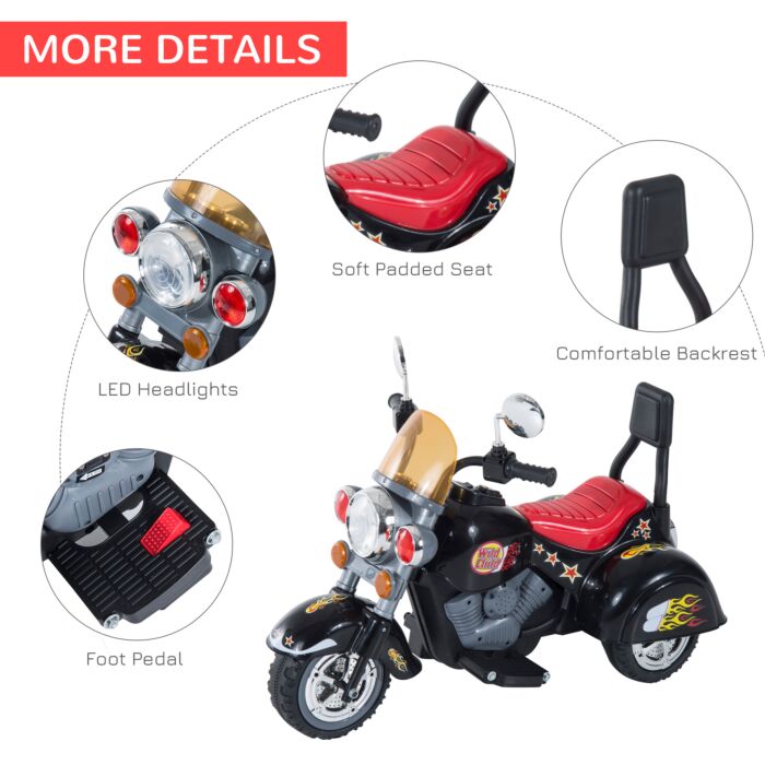 Homcom Kids Electric Motorbike 6v Children Ride On Motorcycle Battery Powered Toy W/ Lights Sound For 3-6 Years Old Black