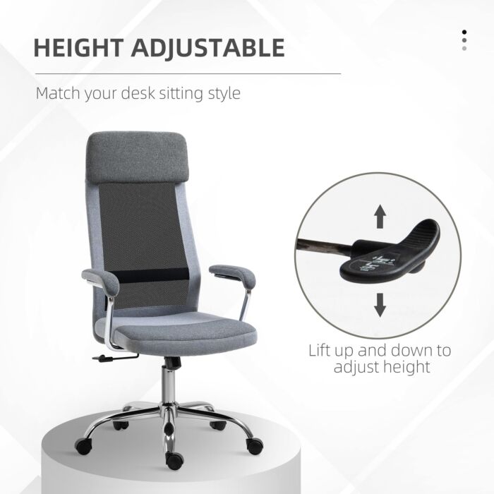 Vinsetto Office Chair Linen-feel Mesh Fabric High Back Swivel Computer Task Desk Chair For Home With Arm, Wheels, Grey