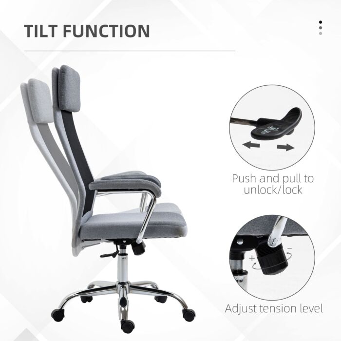 Vinsetto Office Chair Linen-feel Mesh Fabric High Back Swivel Computer Task Desk Chair For Home With Arm, Wheels, Grey