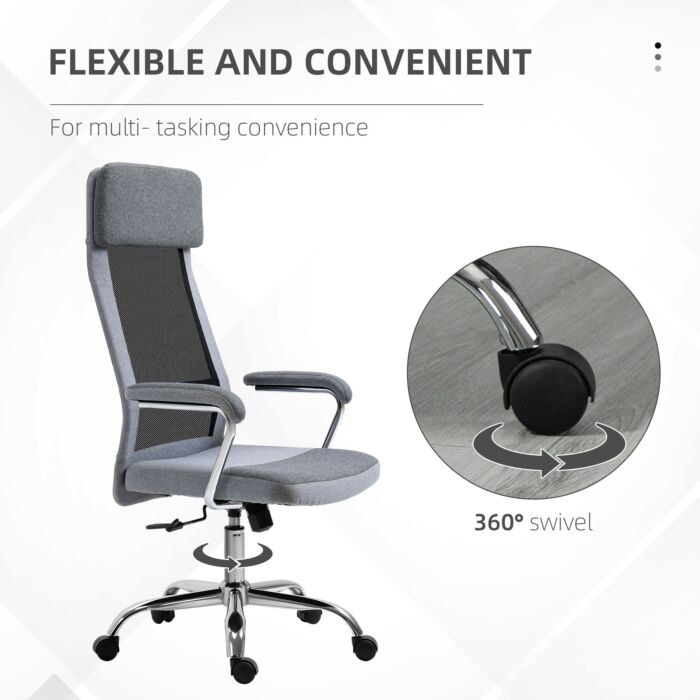 Vinsetto Office Chair Linen-feel Mesh Fabric High Back Swivel Computer Task Desk Chair For Home With Arm, Wheels, Grey