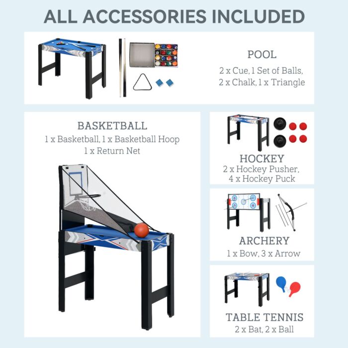 Sportnow 5 In 1 Multi Games Table Combo Sports Game Table For Kids, Mini Pool Table, Table Tennis Table, Hockey Table, Basketball Arcade Game, Bow And Arrow, Blue