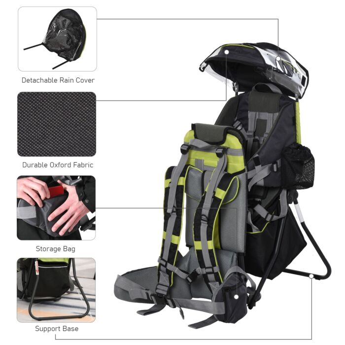 Homcom Baby Hiking Backpack Carrier Child Carrier With Ergonomic Hip Seat Detachable Rain Cover Adjustable Straps Stand For Toddler 6-36 Months Black