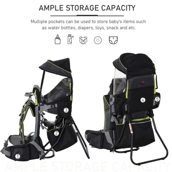 Homcom Baby Hiking Backpack Carrier Child Carrier With Ergonomic Hip Seat Detachable Rain Cover Adjustable Straps Stand For Toddler 6-36 Months Black