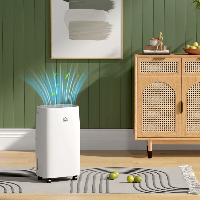Homcom 12l/day Portable Dehumidifier For Home W/ 24h Timer, Humidity Display, 2 Speed Modes, 2500ml Electric Air Dehumidifier W/ Four Wheels, White