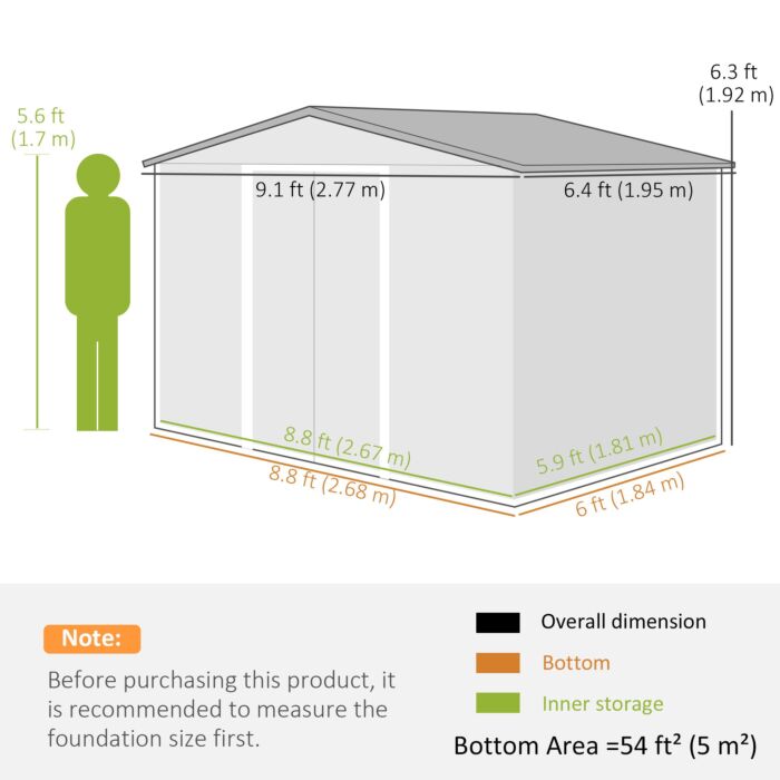 Outsunny 9 X 6ft Garden Metal Storage Shed Outdoor Storage Shed With Foundation Ventilation & Doors, Brown