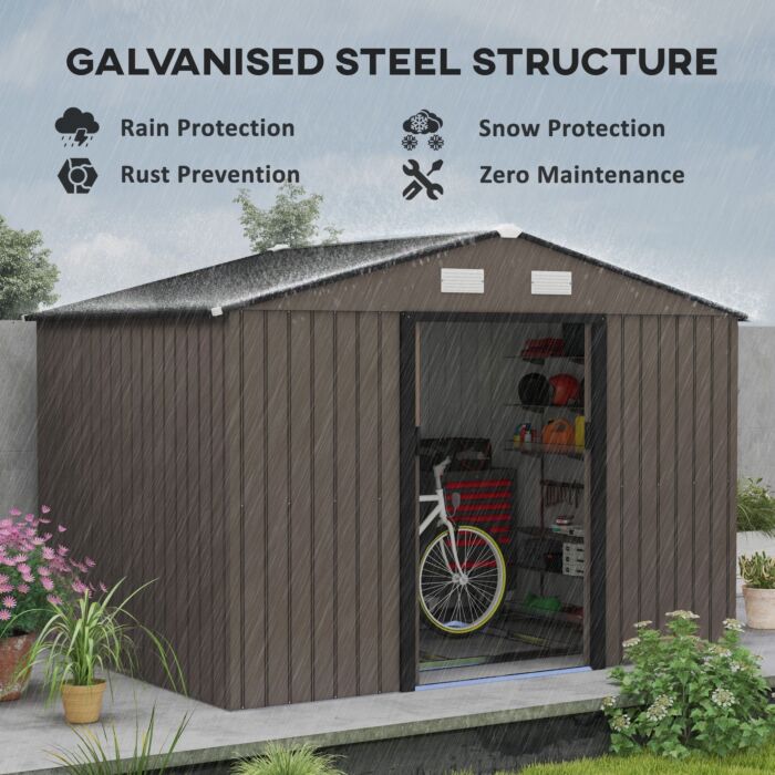 Outsunny 9 X 6ft Garden Metal Storage Shed Outdoor Storage Shed With Foundation Ventilation & Doors, Brown